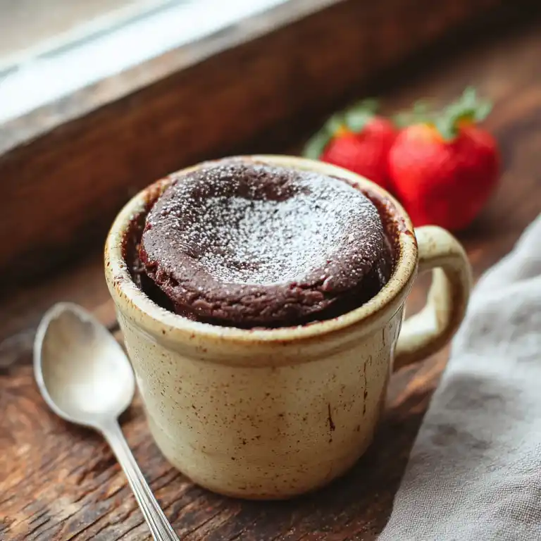 2 ingredient Nutella mug cake in cozy kitchen setting