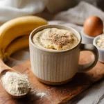 3 ingredient protein mug cake vanilla with banana, egg, and protein