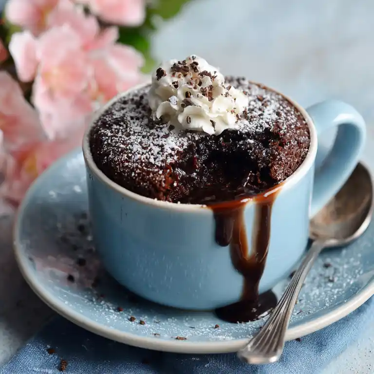 5 minute desserts Nutella mug cake on kitchen counter
