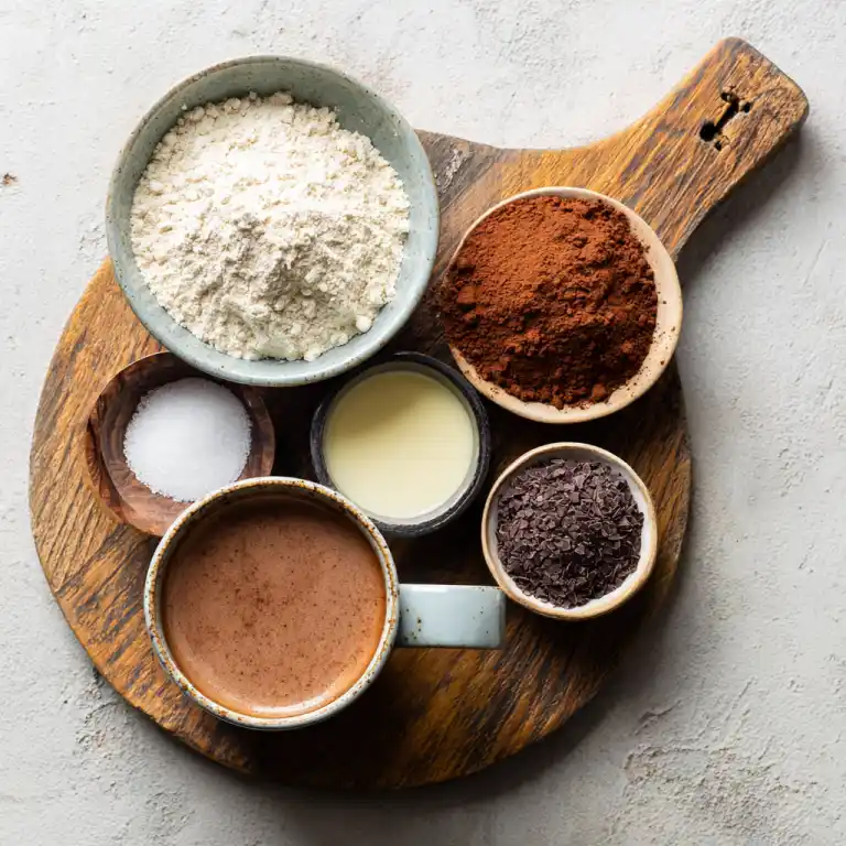 ingredients for easy chocolate mug cake in microwave