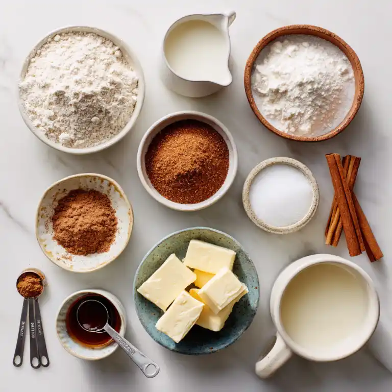 Ingredients for cinnamon roll mug cake recipe