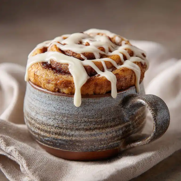 cottage cheese cinnamon roll mug cake in mug