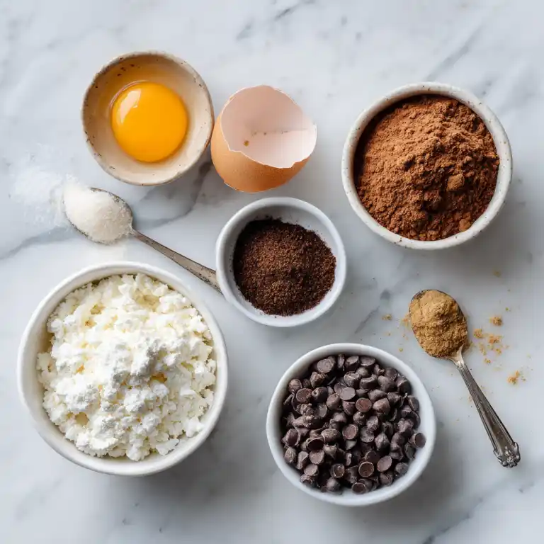 Cottage cheese mug cake ingredients on counter