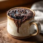easy brownie mug recipe in ceramic mug with gooey center