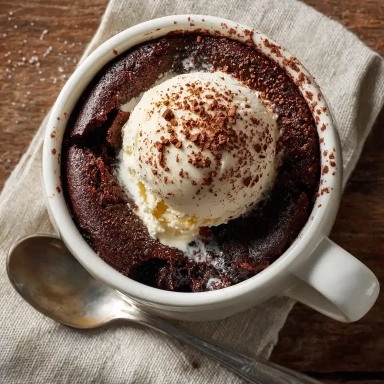 Easy Brownie Mug Recipe with Ice Cream on Top