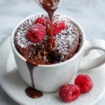 flourless chocolate cake in a mug on kitchen counter