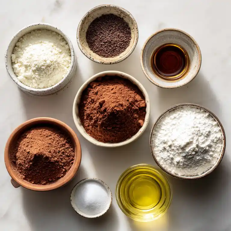 ingredients for healthy mug cake laid flat