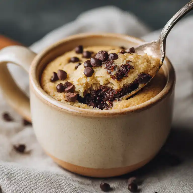 served healthy mug cake with gooey center