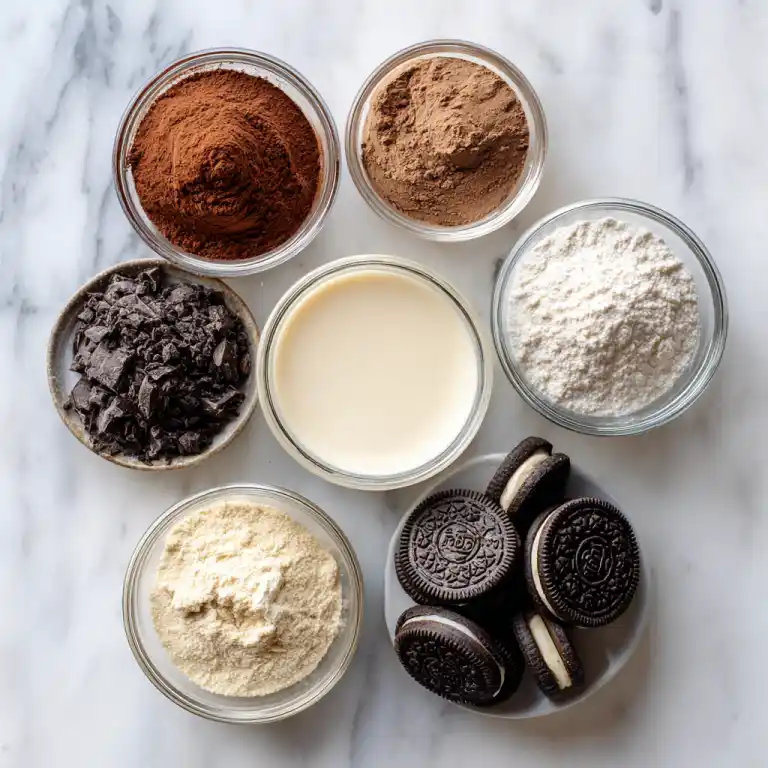 healthy Oreo mug cake ingredients laid out