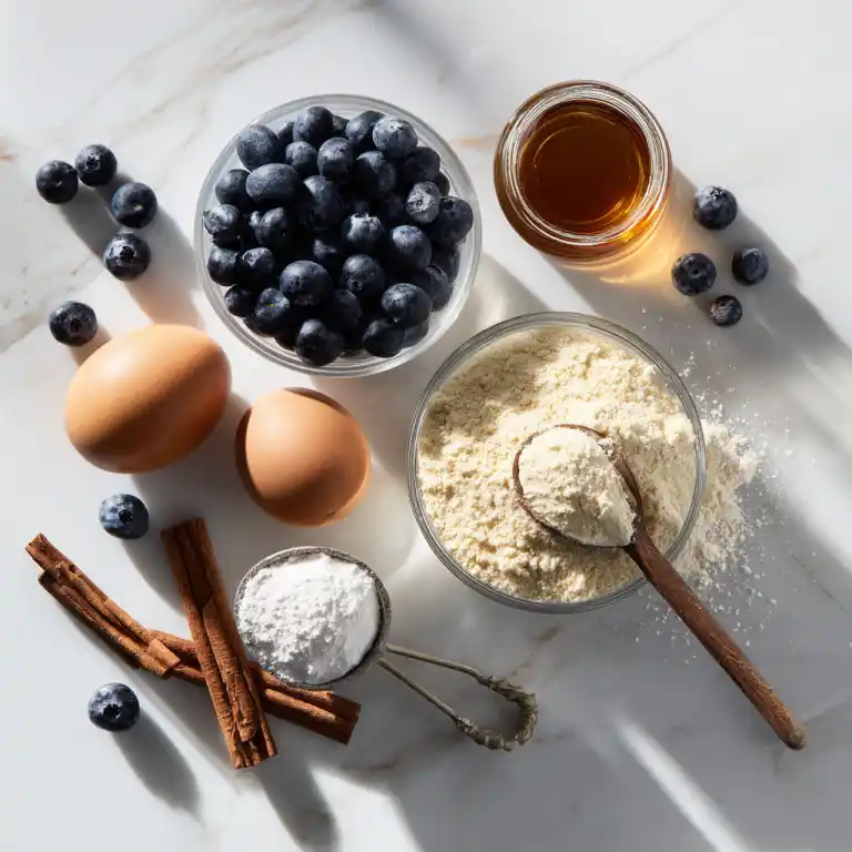 ingredients for high protein blueberry muffin mug cake
