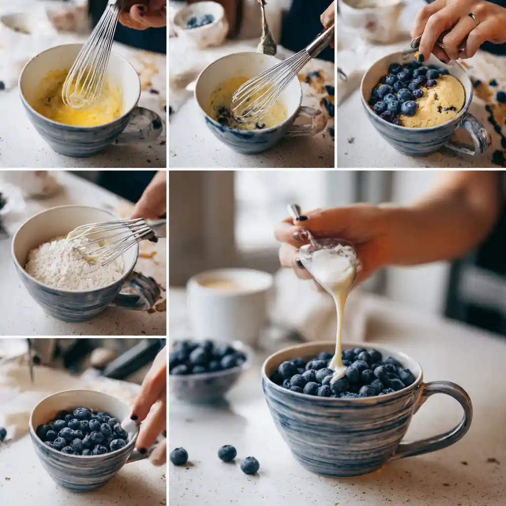 Step-by-step process for making High Protein Blueberry Muffin Mug Cake