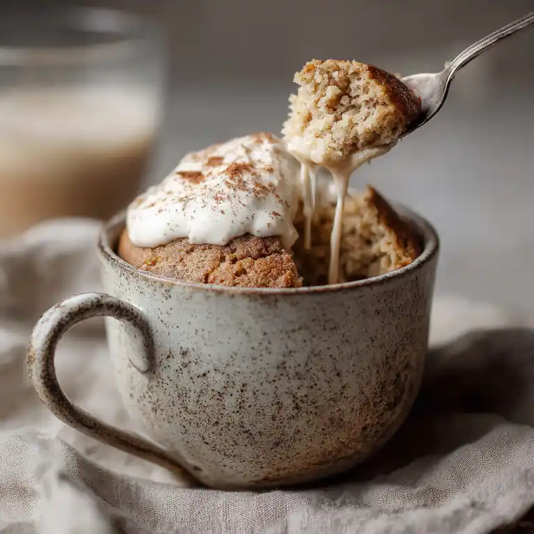 served high protein cottage cheese mug cake with yogurt