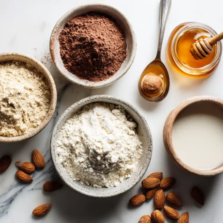 healthy microwave mug cake ingredients flat lay