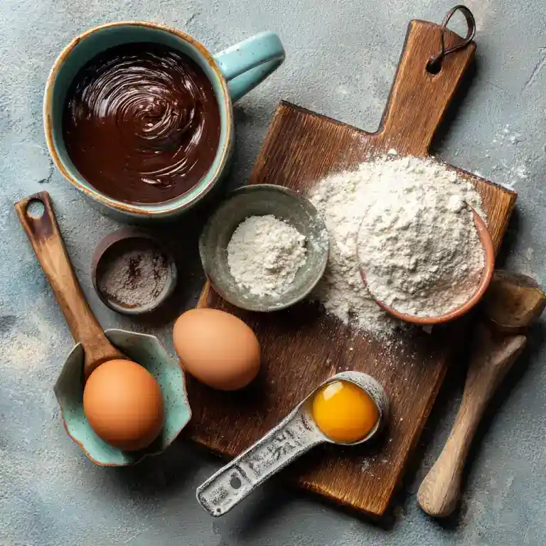 5 minute desserts Nutella mug cake ingredients flat lay
