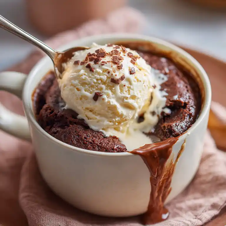 Nutella mug cake no egg topped with ice cream