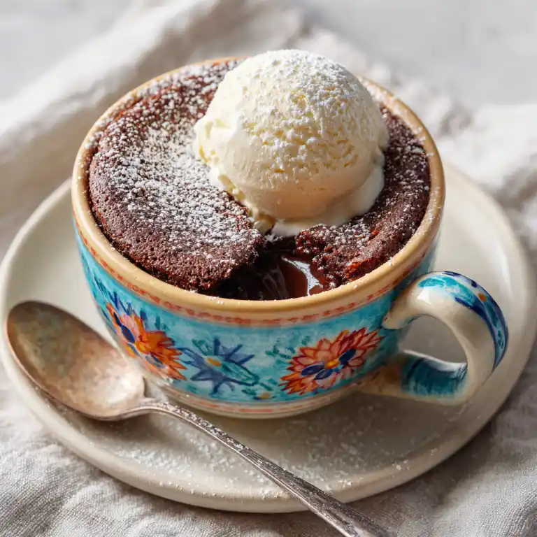 5 minute desserts Nutella mug cake served with ice cream