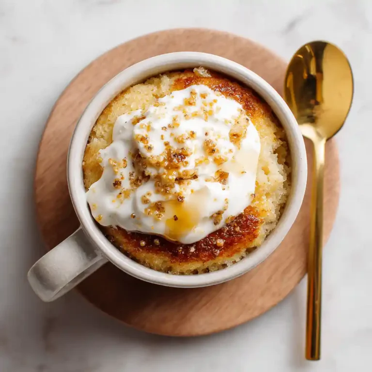overhead view healthy mug cake Greek yogurt