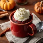 red velvet mug cake with cream cheese frosting
