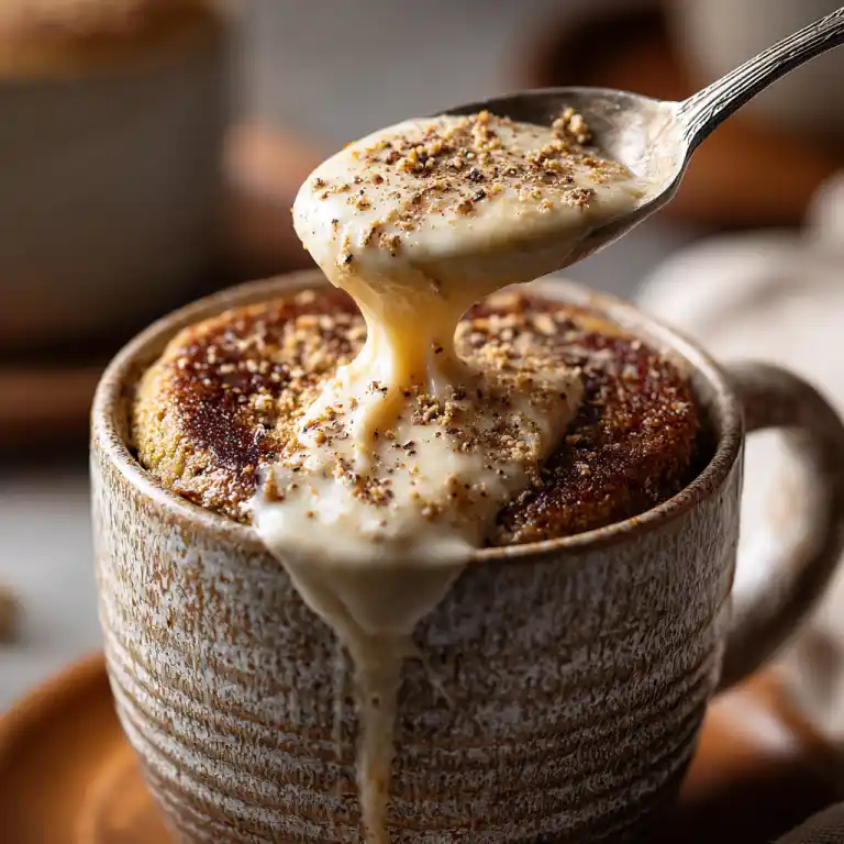 Vanilla chai mug cake served with cream cheese frosting