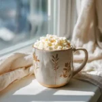 vanilla coconut cottage cheese mug cake on kitchen counter