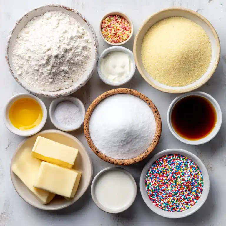 Vanilla mug cake ingredients on kitchen counter