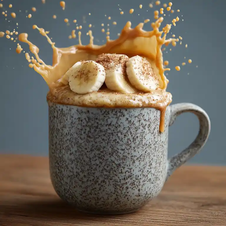 banana mug cake with chocolate chips in ceramic mug