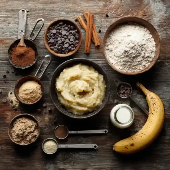 banana mug cake ingredients on rustic table