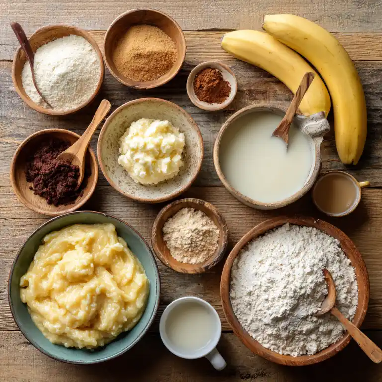 banana bread mug cake ingredients on kitchen table
