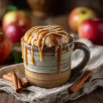 Caramel apple mug cake with caramel drizzle