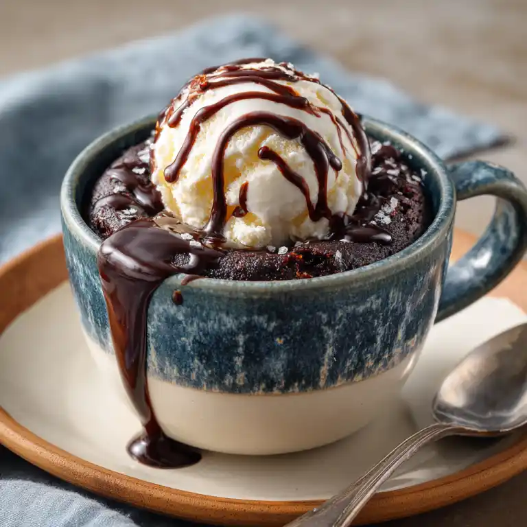 Chocolate Lava Cake Mug Recipe served with ice cream