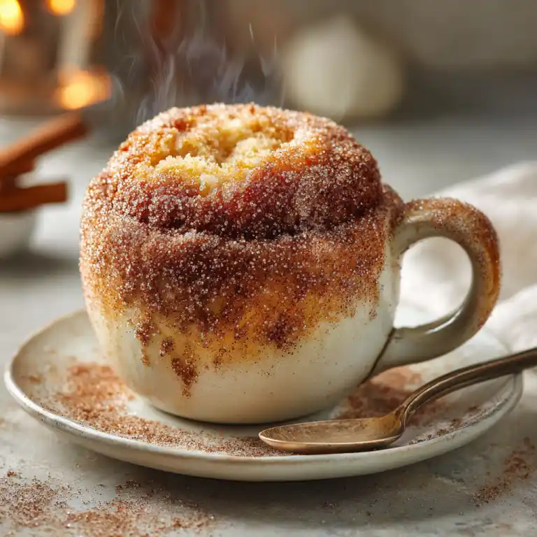 Served Cinnamon Sugar Donut Mug Cake with cinnamon sugar topping
