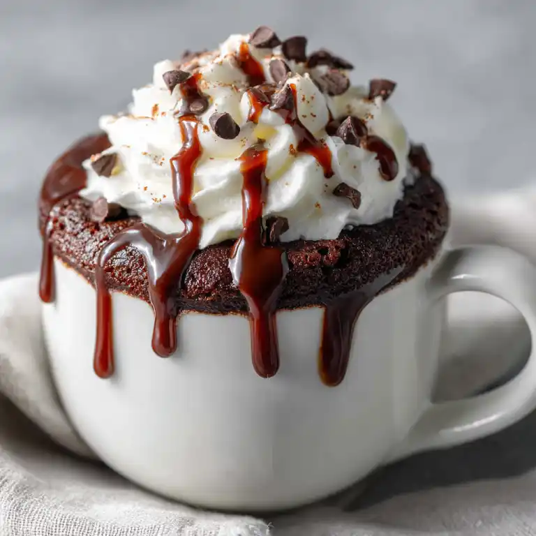 Double Chocolate Mug Cake served with whipped cream