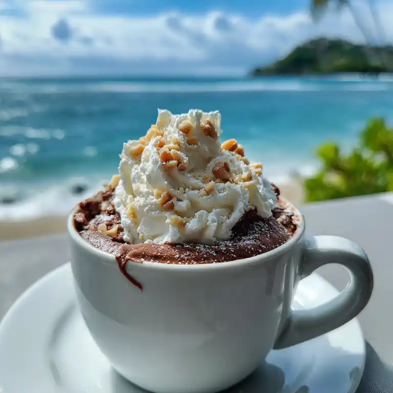 Easy Nutella Mug Cake with Whipped Cream and Hazelnuts