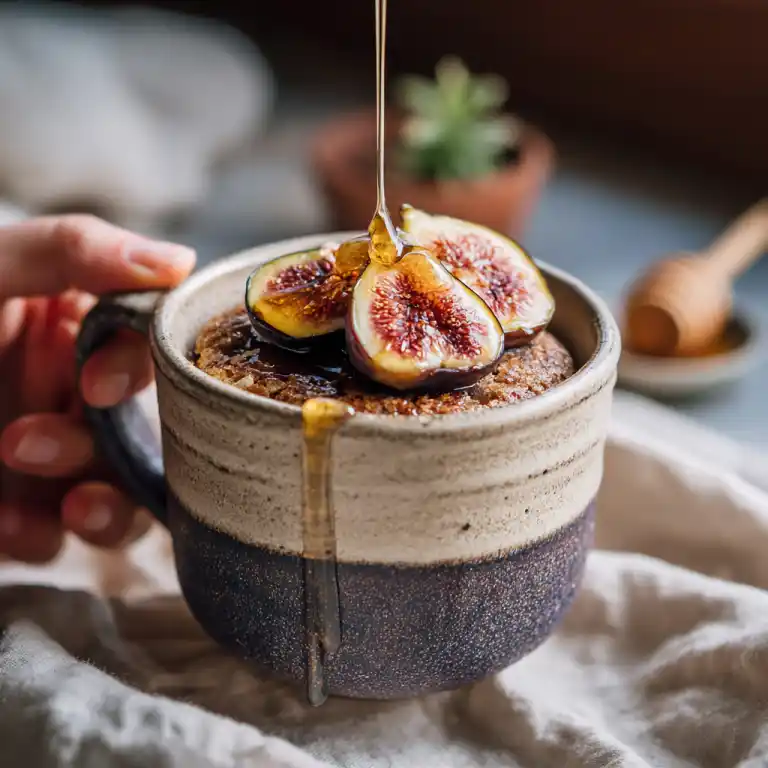 Fig Mug Cake served with fresh figs and honey