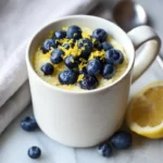 lemon blueberry keto mug cake in mug