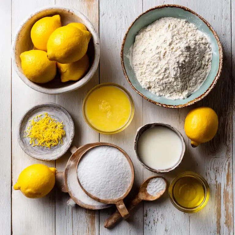 lemon mug cake ingredients flat lay