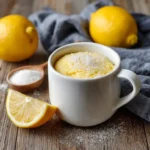 lemon mug cake without lemon zest recipe in a white mug