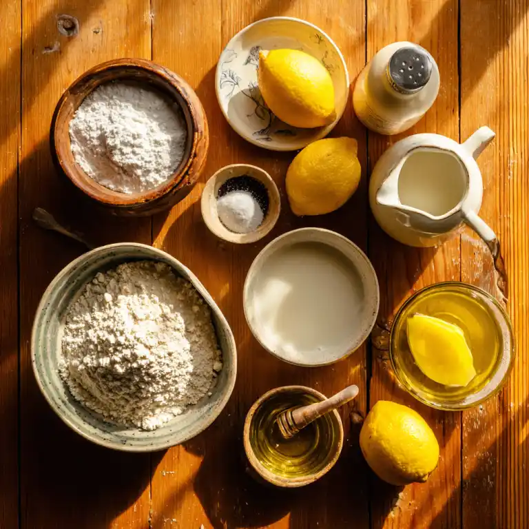 ingredients for lemon mug cake without lemon zest flat lay