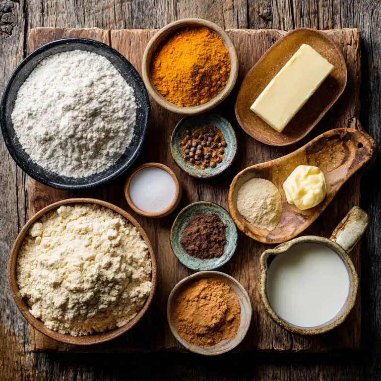 Pumpkin Mug Cake ingredients on wooden table