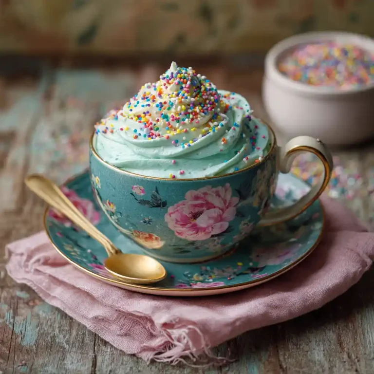 1 Minute Microwave Funfetti Mug Cake with frosting and sprinkles