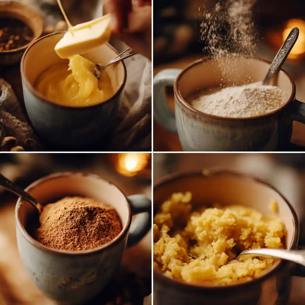 Steps for making 3 Christmas mug cookies in microwave