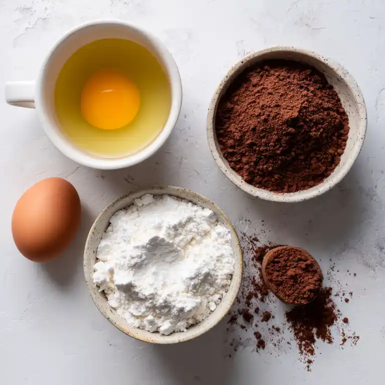 3 ingredient mug cake ingredients cocoa egg syrup