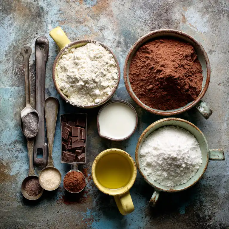 Chocolate Mug Cake ingredients on kitchen counter