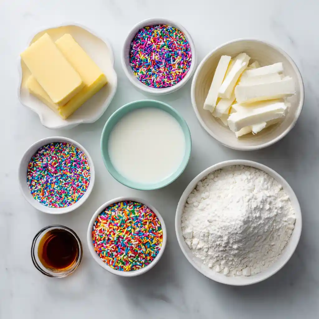 Funfetti Mug Cake ingredients on counter