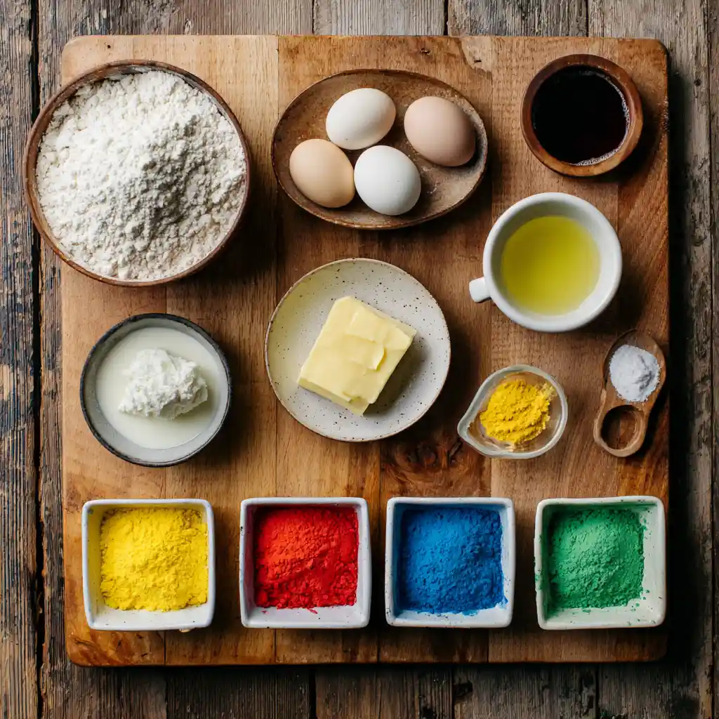 Ingredients for 1 Minute Microwave Rainbow Mug Cake