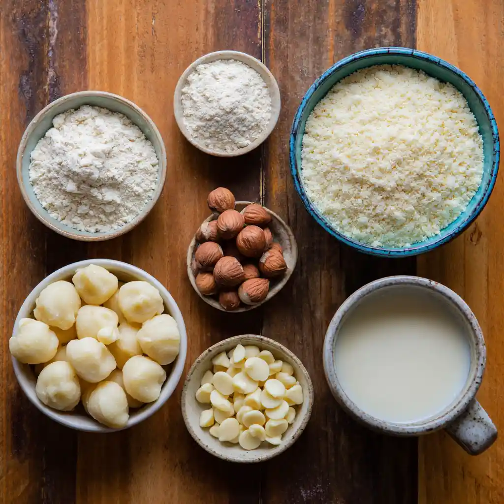 Ingredients for White Chocolate Macadamia Nut Mug Cake