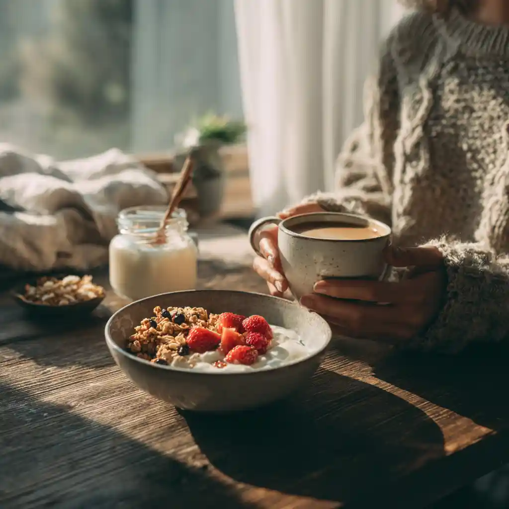 Serving microwave granola in a mug for breakfast
