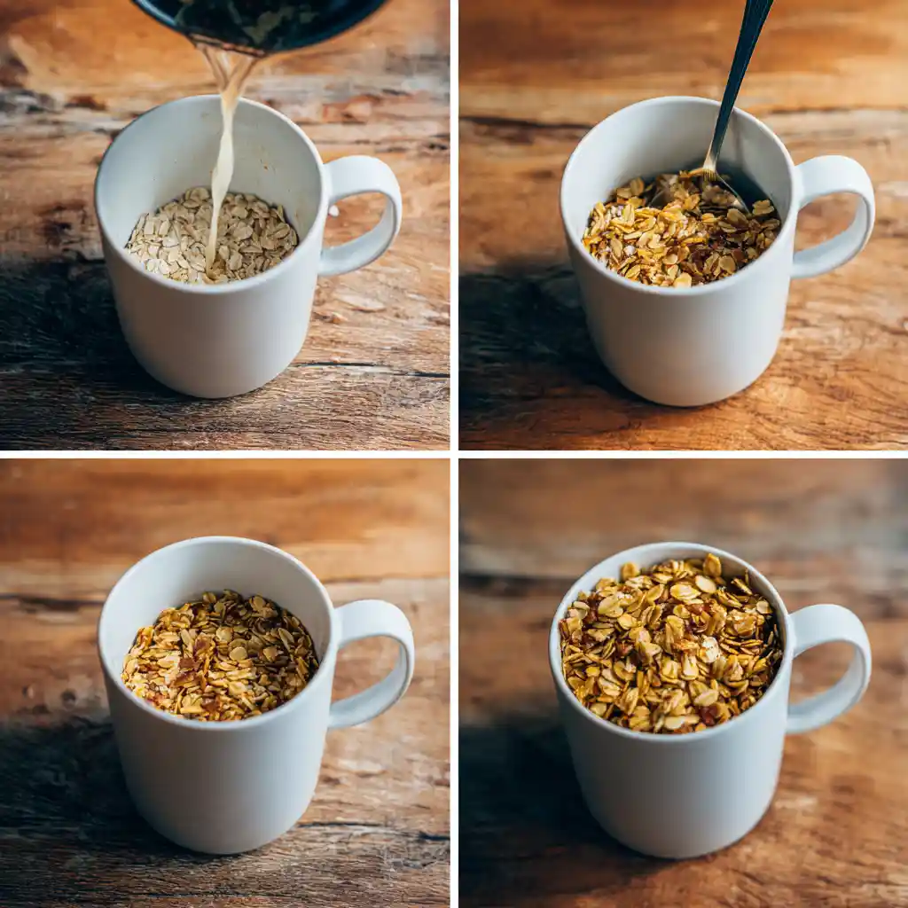 Steps to make microwave granola in a mug