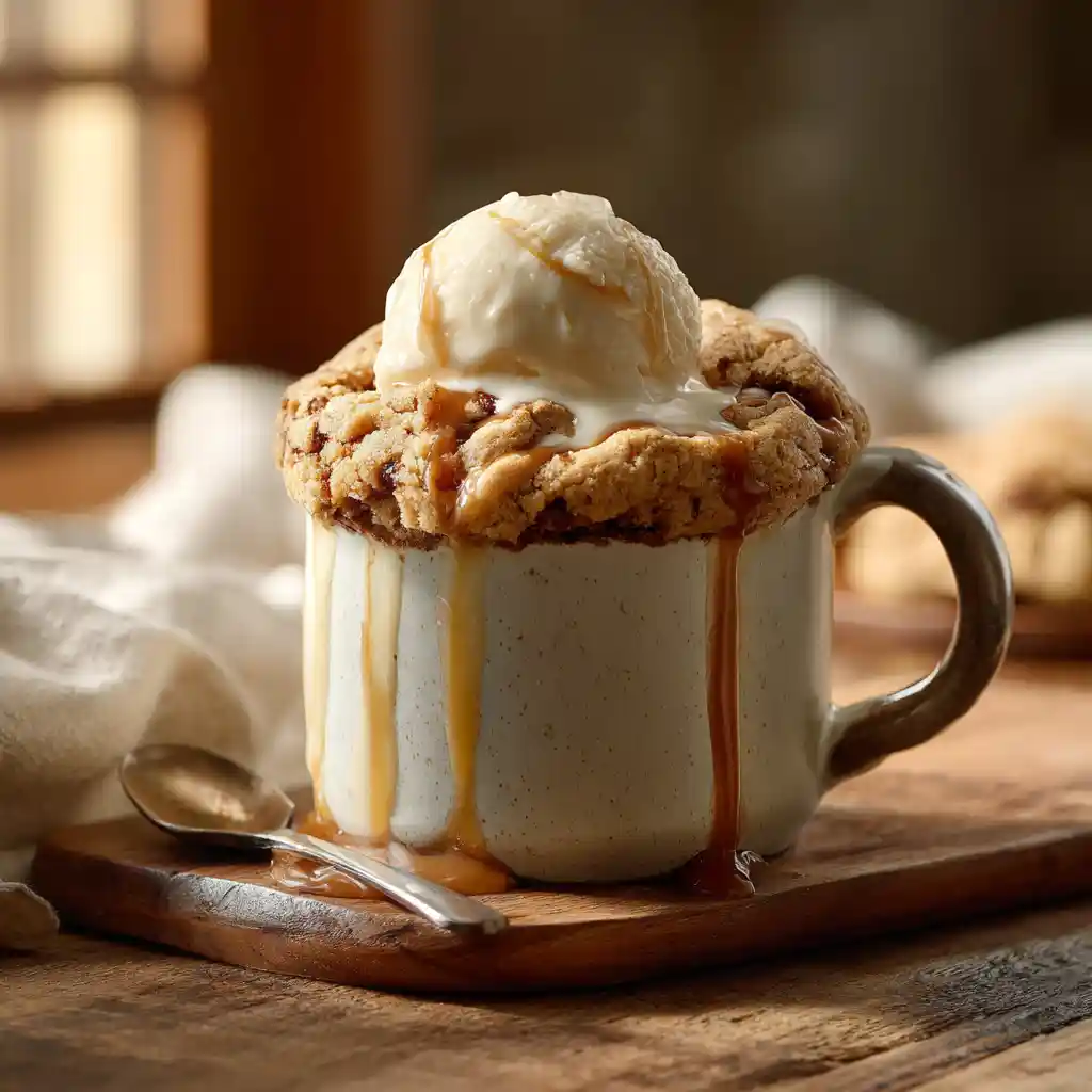 Mug blondie recipe with caramel and vanilla in mug