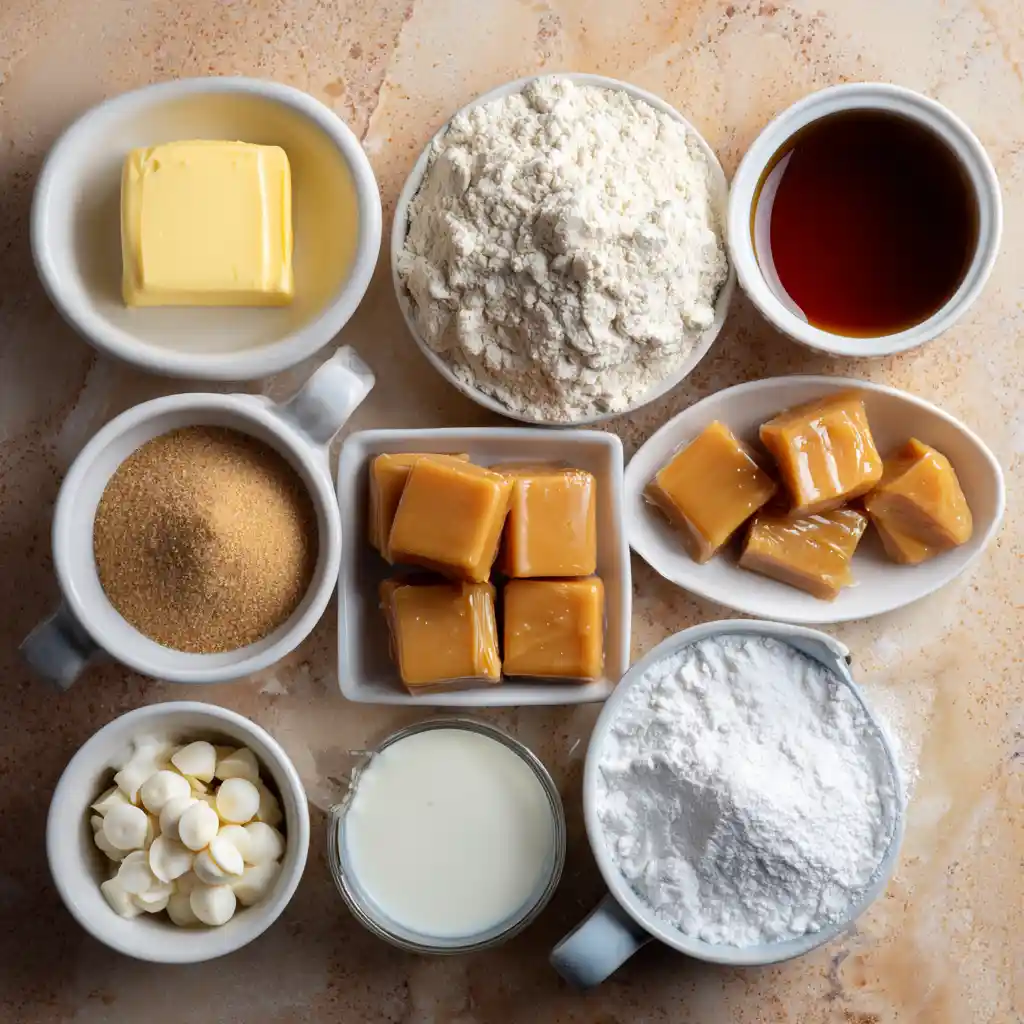 Ingredients for mug blondie recipe on counter